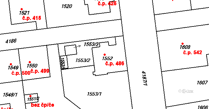 Pražské Předměstí 486, Jaroměř na parcele st. 1552 v KÚ Jaroměř, Katastrální mapa