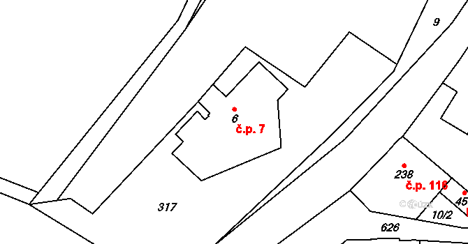 Teplice nad Metují 7 na parcele st. 6 v KÚ Teplice nad Metují, Katastrální mapa