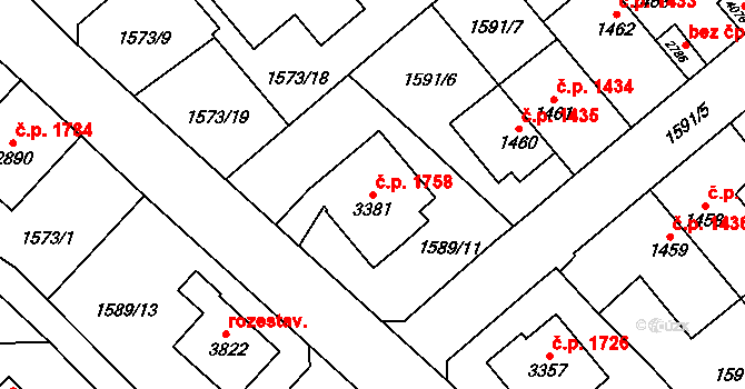 Náchod 1758 na parcele st. 3381 v KÚ Náchod, Katastrální mapa