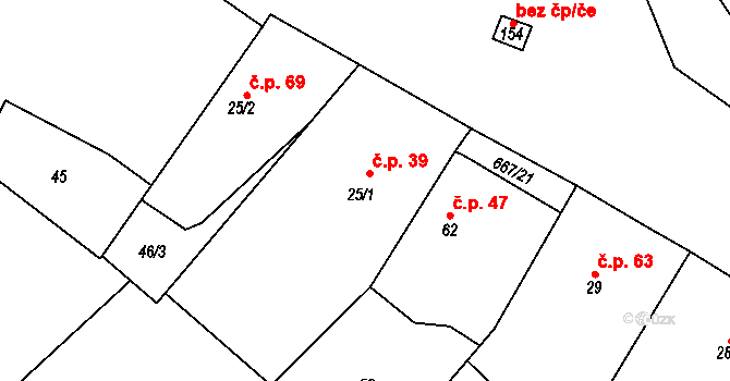 Bělečko 39, Býšť na parcele st. 25/1 v KÚ Bělečko, Katastrální mapa