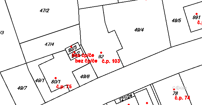 Popkovice 103, Pardubice na parcele st. 92 v KÚ Popkovice, Katastrální mapa