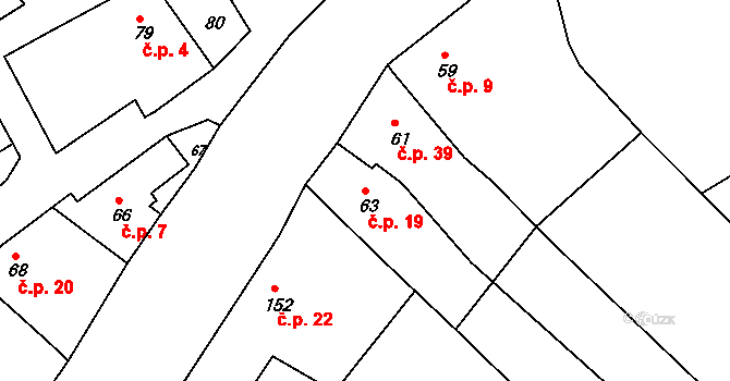 Závist 19 na parcele st. 63 v KÚ Závist, Katastrální mapa