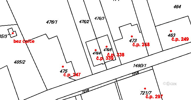 Olomučany 339 na parcele st. 476/4 v KÚ Olomučany, Katastrální mapa