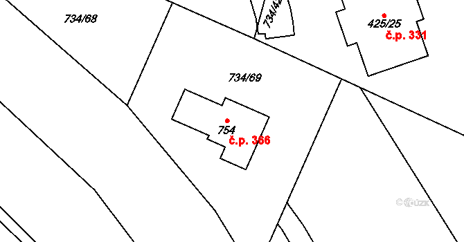 Klenčí pod Čerchovem 366 na parcele st. 754 v KÚ Klenčí pod Čerchovem, Katastrální mapa