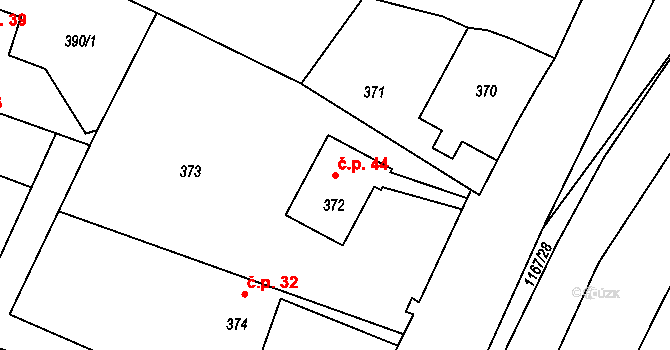 Jeseník nad Odrou 44 na parcele st. 372 v KÚ Jeseník nad Odrou, Katastrální mapa