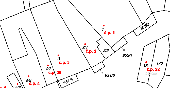 Boubská 2, Vimperk na parcele st. 2/1 v KÚ Boubská, Katastrální mapa