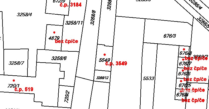 Břeclav 3549 na parcele st. 5549 v KÚ Břeclav, Katastrální mapa