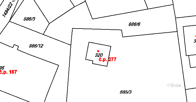 Lhenice 277 na parcele st. 320 v KÚ Lhenice, Katastrální mapa