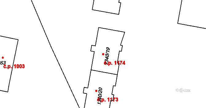 Kopřivnice 1174 na parcele st. 1340/19 v KÚ Kopřivnice, Katastrální mapa