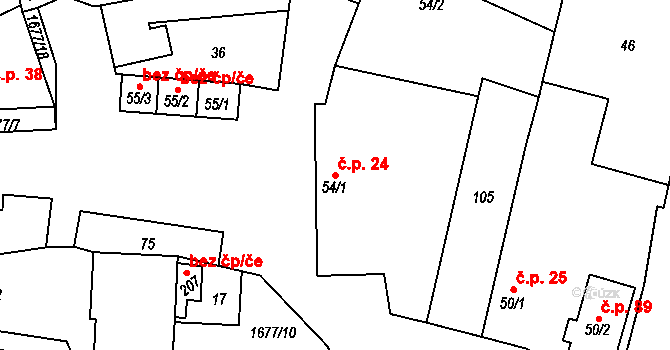 Rousínov 24, Slabce na parcele st. 54/1 v KÚ Rousínov u Rakovníka, Katastrální mapa