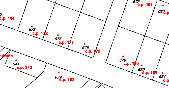 Rynholec 179 na parcele st. 676 v KÚ Rynholec, Katastrální mapa
