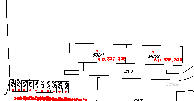 Velešín 336,337 na parcele st. 582/1 v KÚ Velešín, Katastrální mapa