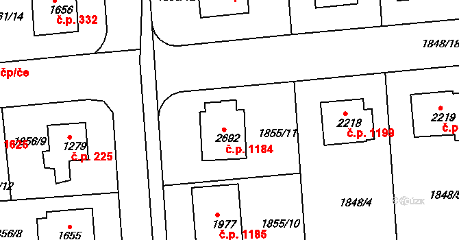 Humpolec 1184 na parcele st. 2692 v KÚ Humpolec, Katastrální mapa