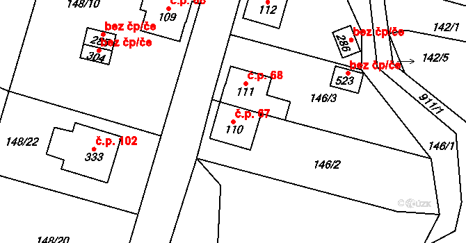 Lužný 67, Perštejn na parcele st. 110 v KÚ Černýš, Katastrální mapa