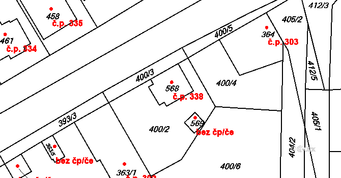 Peruc 338 na parcele st. 568 v KÚ Peruc, Katastrální mapa