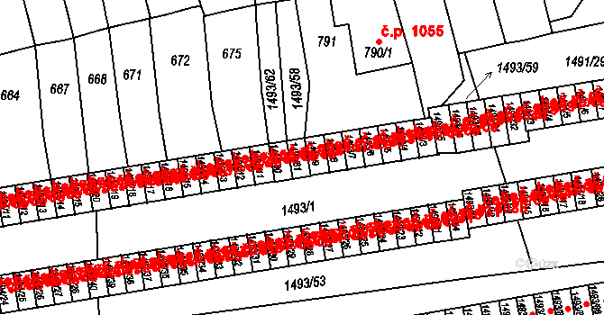 Louny 994 na parcele st. 1493/61 v KÚ Louny, Katastrální mapa