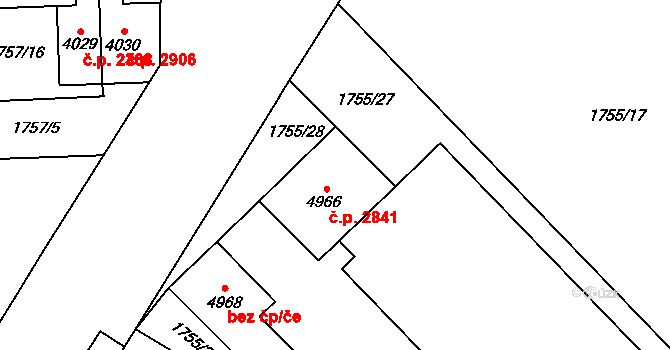 Žatec 2841 na parcele st. 4966 v KÚ Žatec, Katastrální mapa