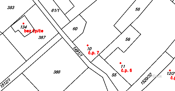Čachotín 7 na parcele st. 10 v KÚ Čachotín, Katastrální mapa