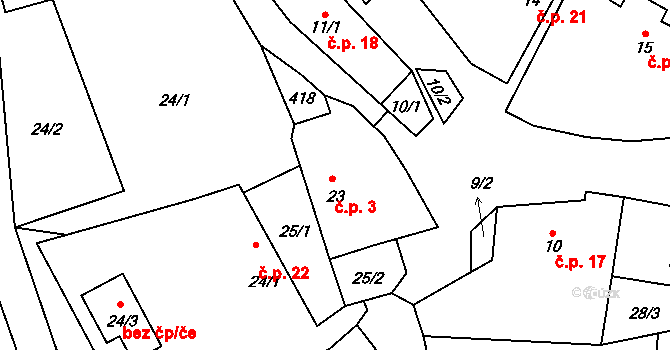 Peršíkov 3, Havlíčkova Borová na parcele st. 23 v KÚ Peršíkov, Katastrální mapa