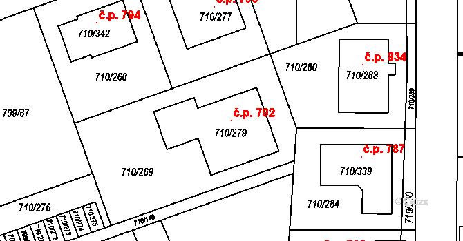 Poříčí 792, Boršov nad Vltavou na parcele st. 710/279 v KÚ Boršov nad Vltavou, Katastrální mapa
