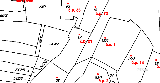 Čelákovy 21, Zemětice na parcele st. 17 v KÚ Čelákovy, Katastrální mapa