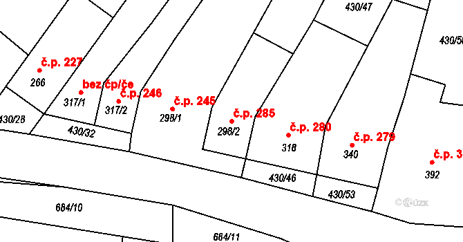 Křepice 285 na parcele st. 298/2 v KÚ Křepice u Hustopečí, Katastrální mapa