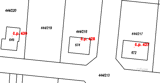 Peruc 428 na parcele st. 674 v KÚ Peruc, Katastrální mapa