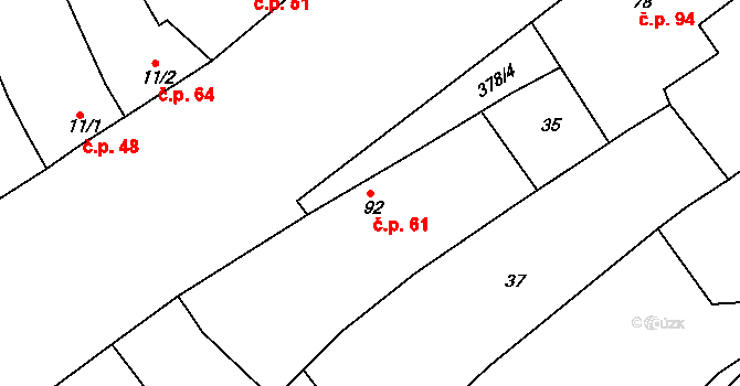 Klopotovice 61 na parcele st. 92 v KÚ Klopotovice, Katastrální mapa