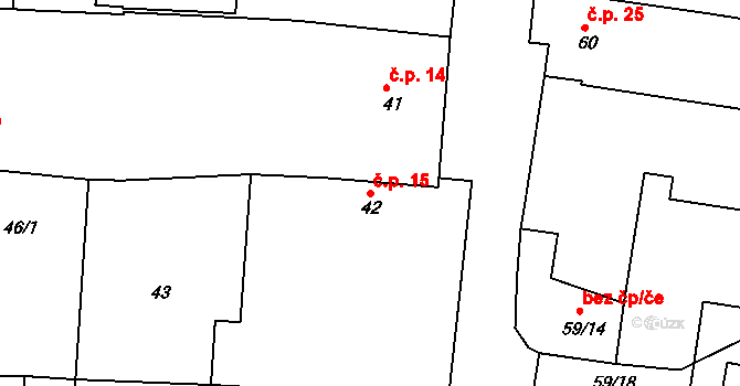 Dobšice 15 na parcele st. 42 v KÚ Dobšice u Znojma, Katastrální mapa