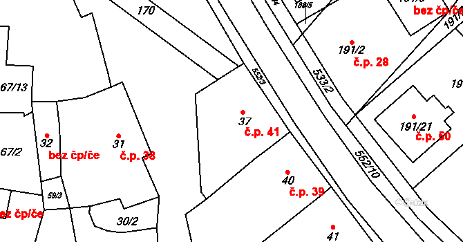Přeskače 41 na parcele st. 37 v KÚ Přeskače, Katastrální mapa