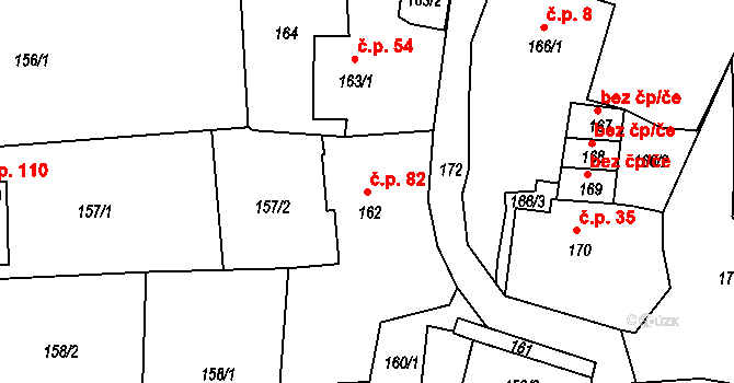 Vysoká 82, Dalovice na parcele st. 162 v KÚ Vysoká u Dalovic, Katastrální mapa
