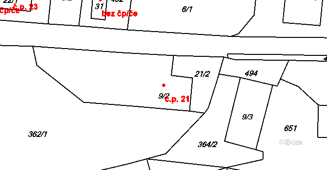 Sedlečko 21, Šemnice na parcele st. 9/2 v KÚ Sedlečko u Karlových Var, Katastrální mapa