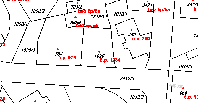 Jablonec nad Nisou 1234 na parcele st. 1635 v KÚ Jablonec nad Nisou, Katastrální mapa