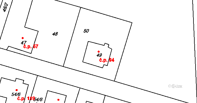 Pávov 94, Jihlava na parcele st. 49 v KÚ Pávov, Katastrální mapa