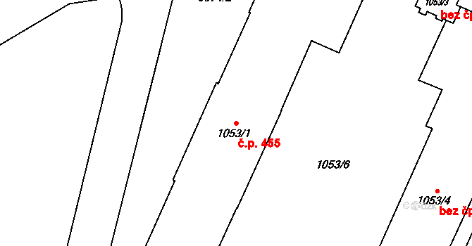 Jihlava 455 na parcele st. 1053/1 v KÚ Jihlava, Katastrální mapa