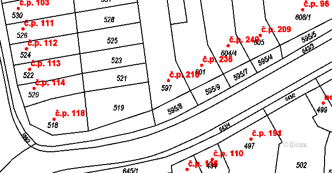 Kobylnice 215 na parcele st. 597 v KÚ Kobylnice u Brna, Katastrální mapa