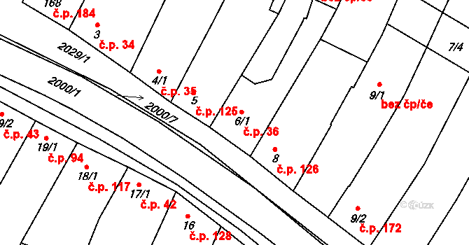Louka 36 na parcele st. 6/1 v KÚ Louka u Ostrohu, Katastrální mapa