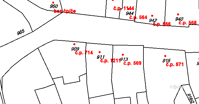 Bzenec 1211 na parcele st. 911 v KÚ Bzenec, Katastrální mapa