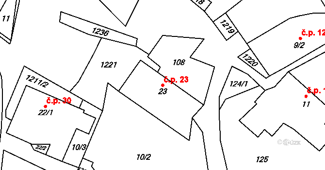 Kaliště 23 na parcele st. 23 v KÚ Kaliště u Horních Dubenek, Katastrální mapa