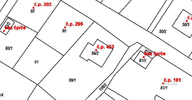 Krmelín 423 na parcele st. 89/2 v KÚ Krmelín, Katastrální mapa