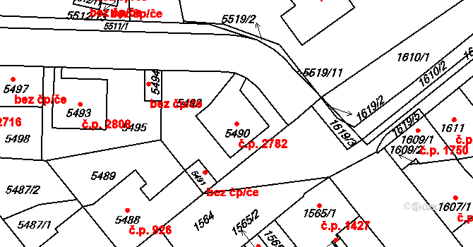 Kladno 2782 na parcele st. 5490 v KÚ Kladno, Katastrální mapa