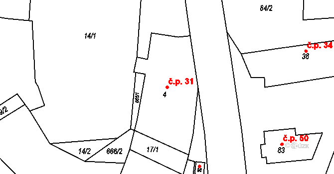 Měšetice 31, Sedlec-Prčice na parcele st. 4 v KÚ Měšetice, Katastrální mapa