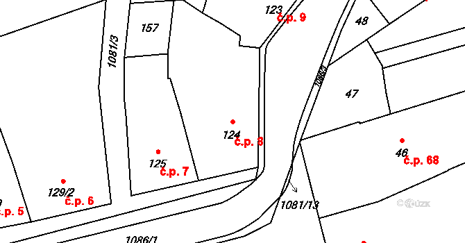 Prčice 8, Sedlec-Prčice na parcele st. 124 v KÚ Prčice, Katastrální mapa