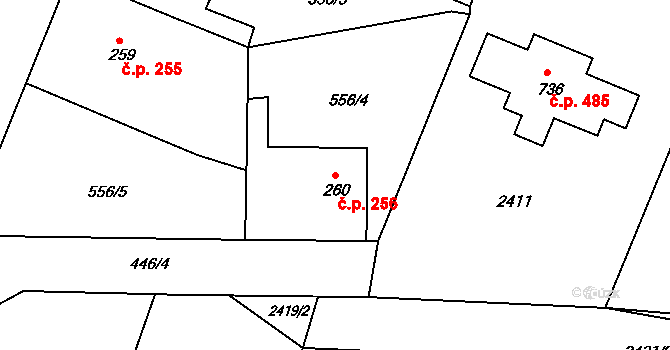 Předměřice nad Labem 256 na parcele st. 260 v KÚ Předměřice nad Labem, Katastrální mapa