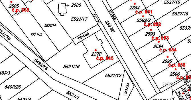 Horní Předměstí 845, Polička na parcele st. 2378 v KÚ Polička, Katastrální mapa
