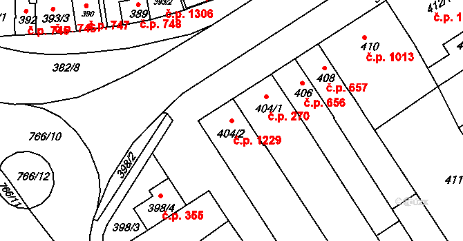Hulín 1229 na parcele st. 404/2 v KÚ Hulín, Katastrální mapa