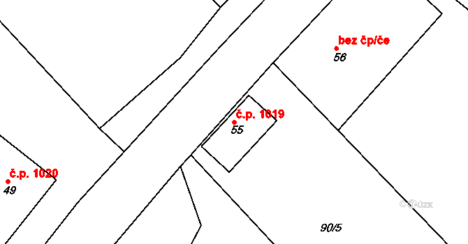 Kozlov 1019 na parcele st. 55 v KÚ Kozlov u Velkého Újezdu, Katastrální mapa