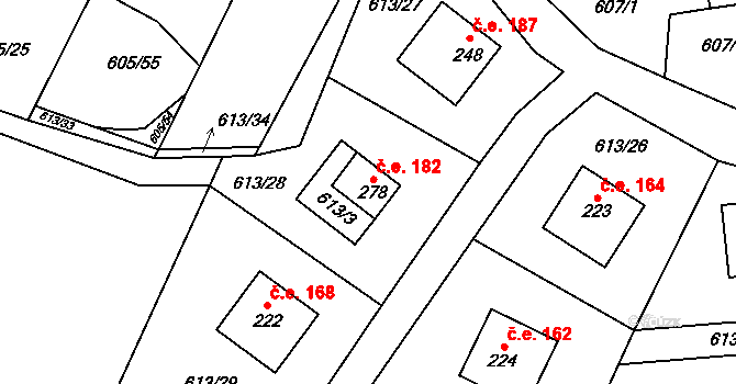 Komařice 182 na parcele st. 278 v KÚ Komařice, Katastrální mapa