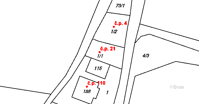 Lounky 21, Chodouny na parcele st. 1/1 v KÚ Lounky, Katastrální mapa