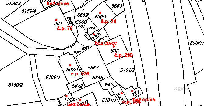 Růžďka 290 na parcele st. 833 v KÚ Růžďka, Katastrální mapa